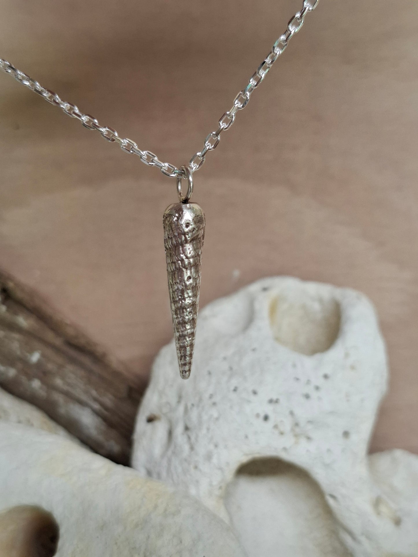 Silver auger shell pendant necklace