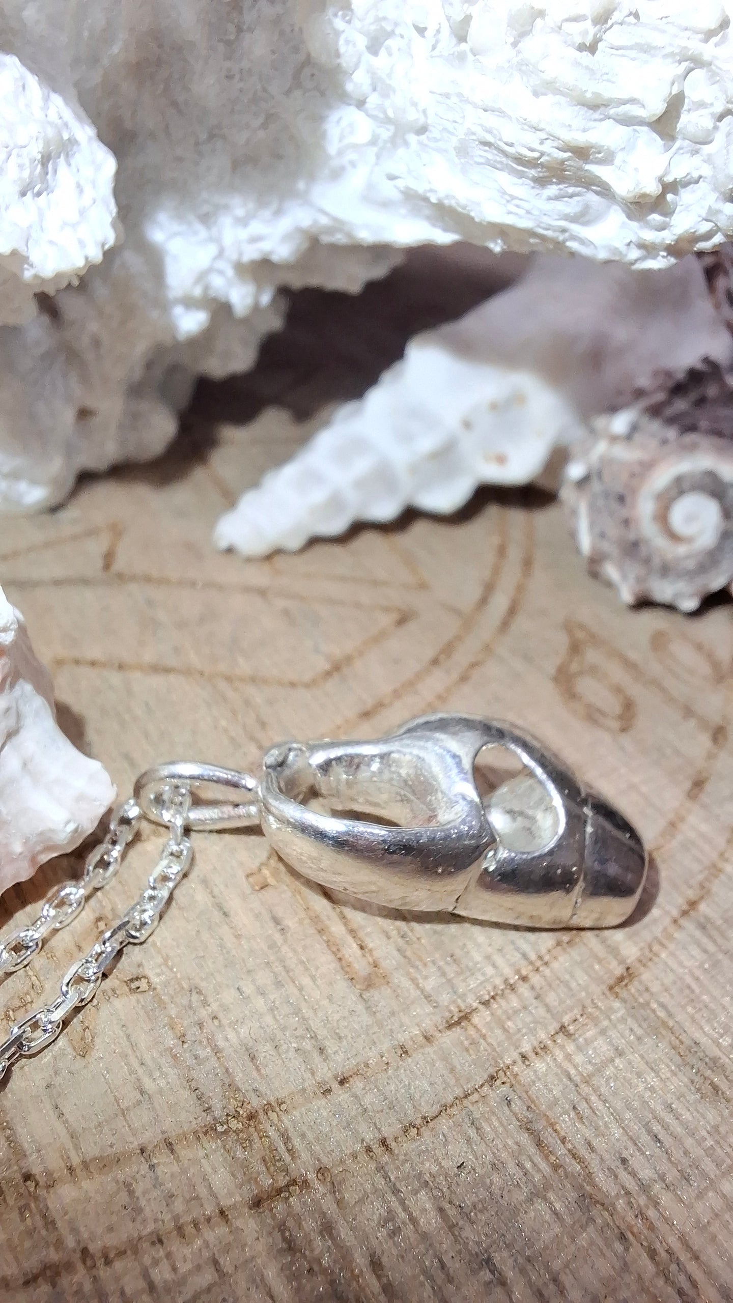 Cast silver seashell pendant with necklace