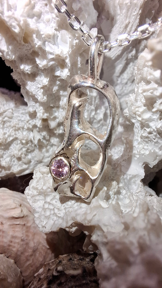 Silver Seashell Pendant with Pink Cubic Zirconia