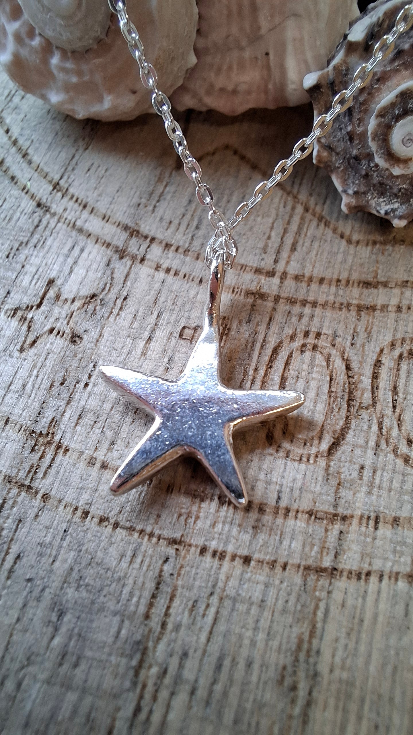 Cast silver starfish pendant with necklace