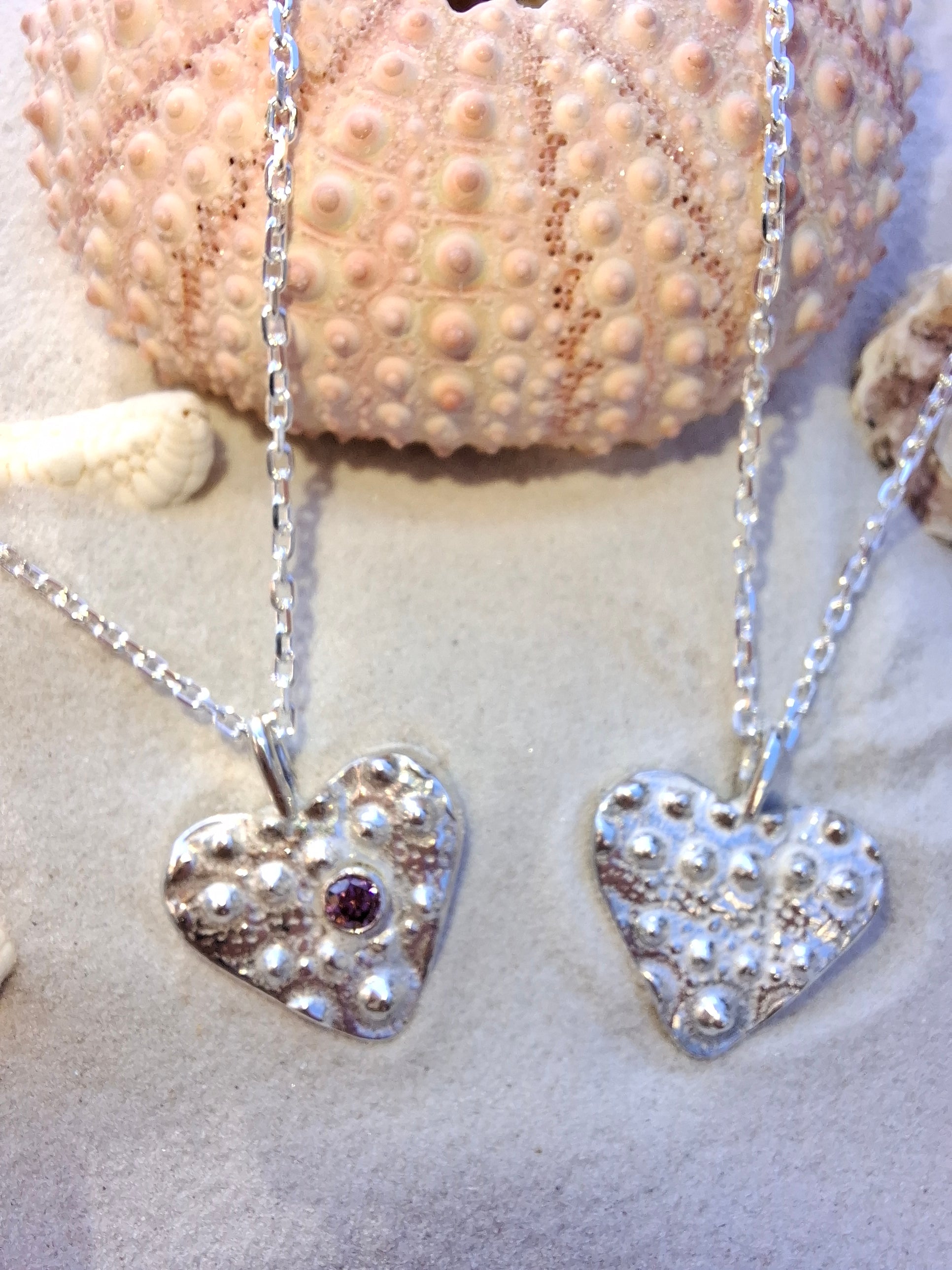 Cast Silver Sea Urchin Heart Pendant with Necklace