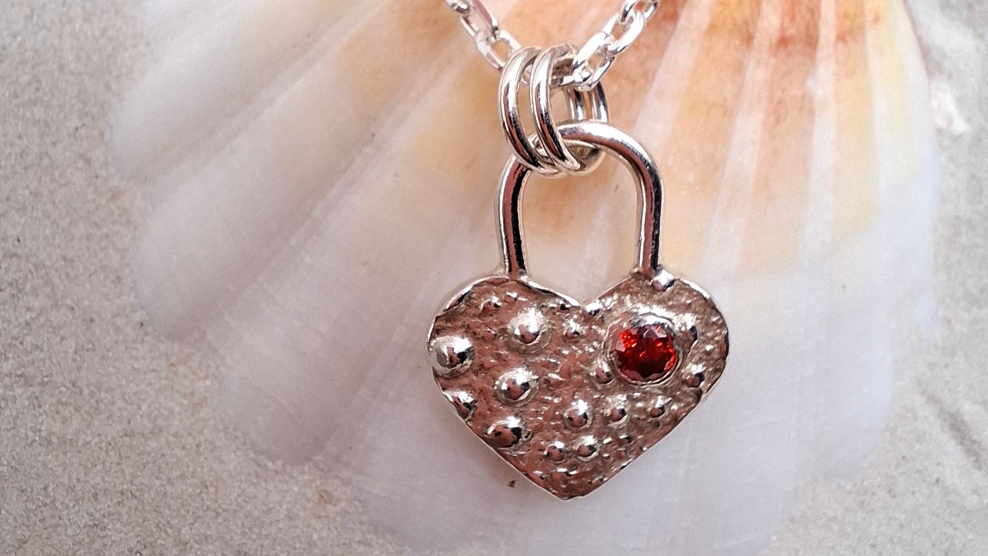 Silver Sea Urchin Shell Heart Padlock Style Pendant 