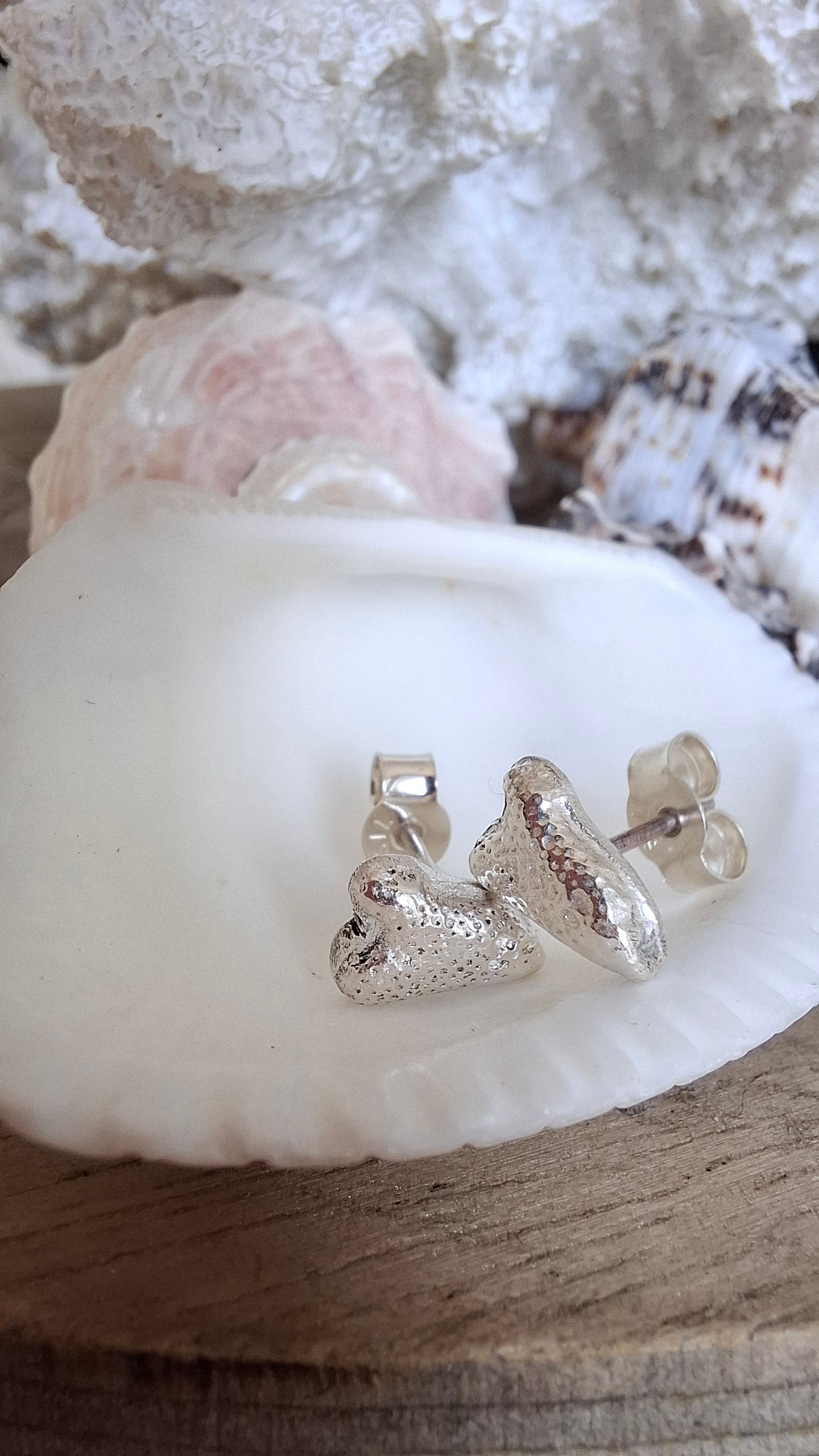 Coral Branch Silver Heart Studs